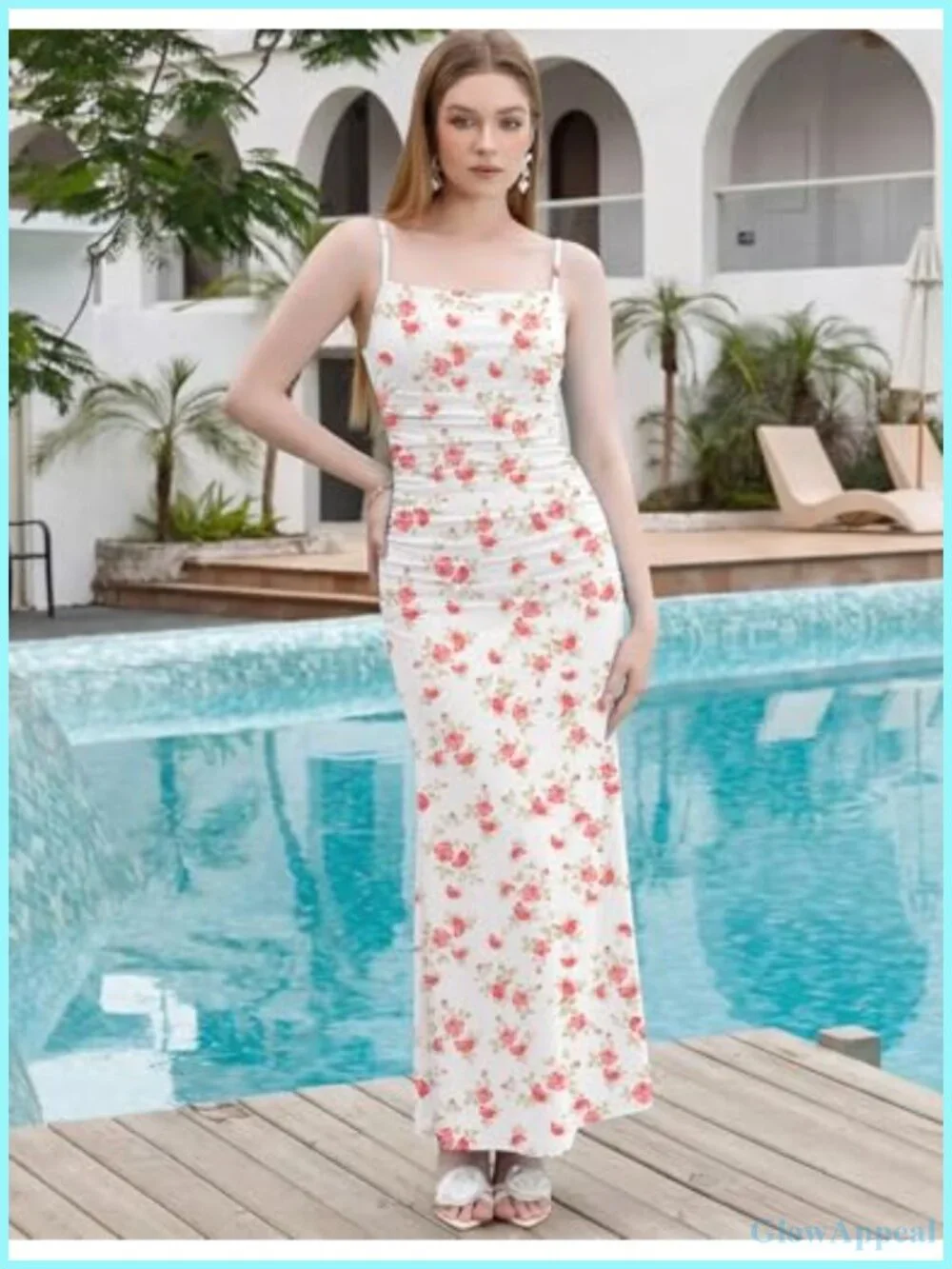 Sleeveless Spaghetti Strap Floral Maxi Dress Ruched Bodycon Backless Slip